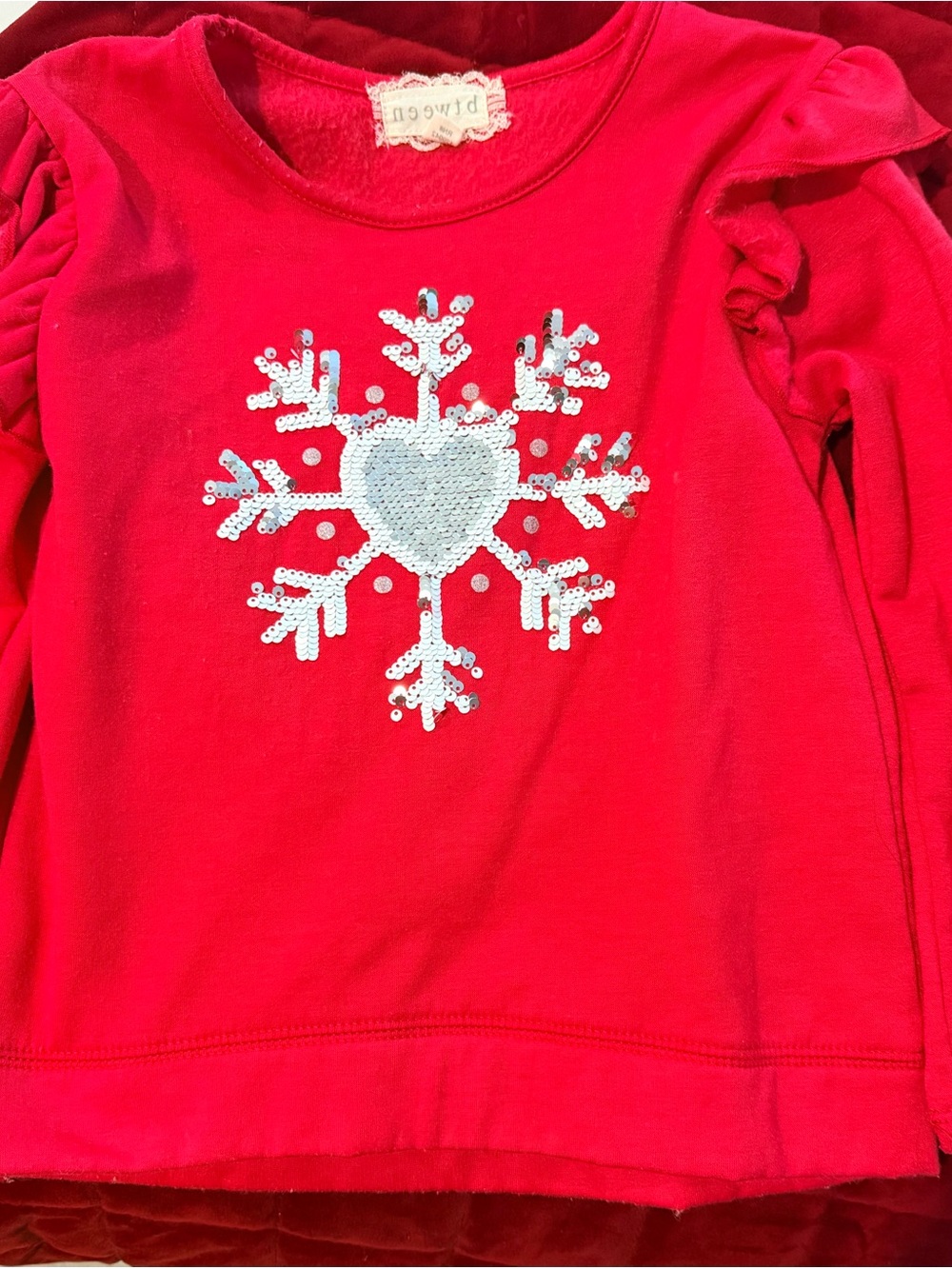 Btween Girls Red Sequin Snowflake Christmas Sweatshirt Size 5